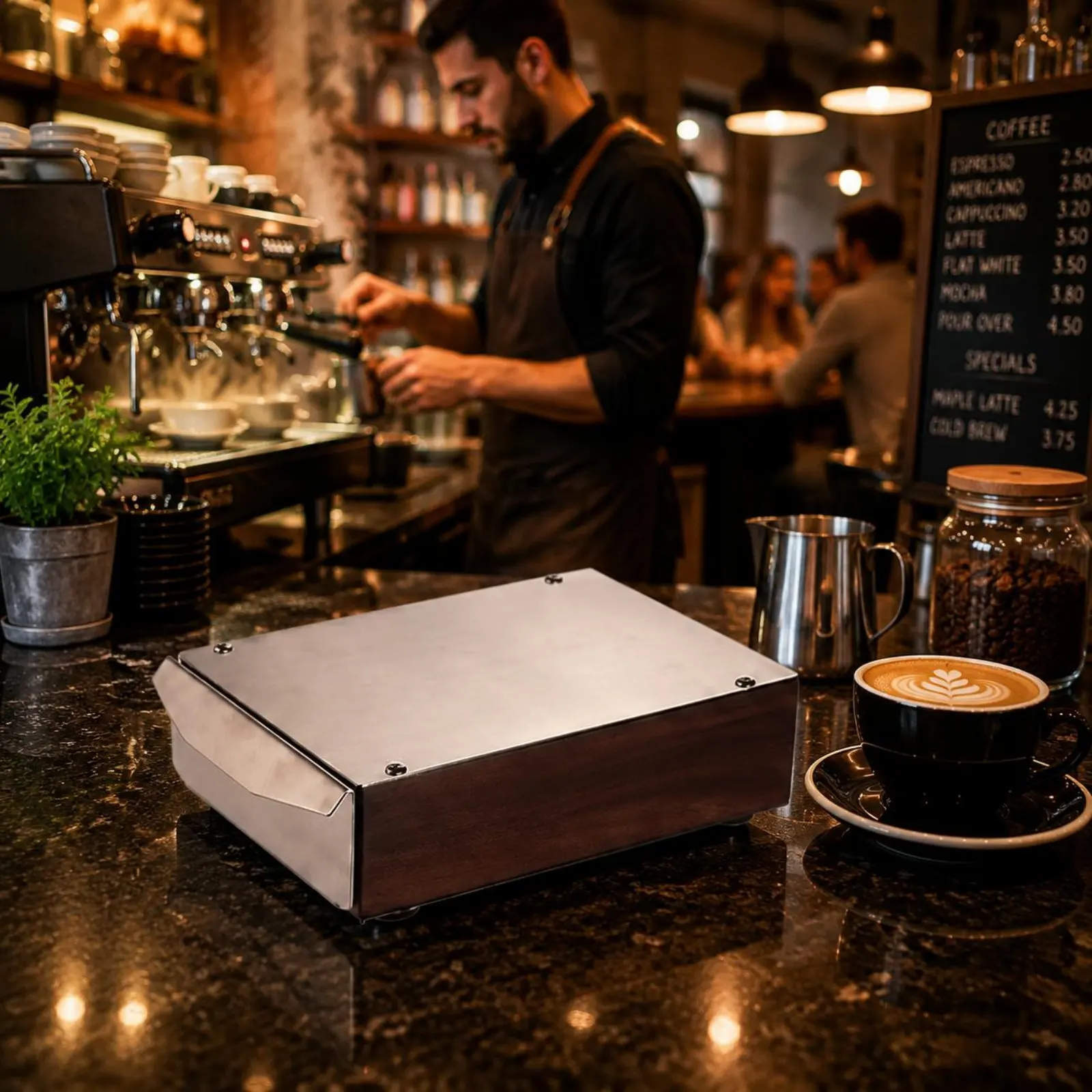 Espresso Knock Box Drawer Commercial Grade Espresso Grounds Drawer Wood Coffee Knock Box Easy to Clean for Baristas, Countertop