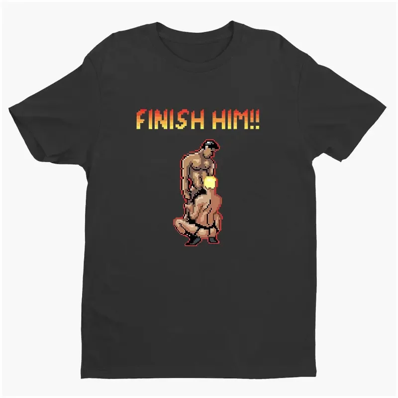 Finish Him Gayming T Shirt 8bit Gamer Gay LGBT T Shirt Men Women Unisex Baggy Boyfriend Shirt Graphic T Shirts Cotton Tee Tops