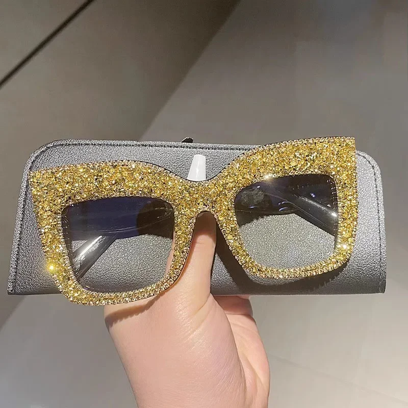 Luxury Diamond Anti Blue Light Square Glasses Women Vintage Myopia Prescription Optical Brand Designer Oversized Eyewear Frame