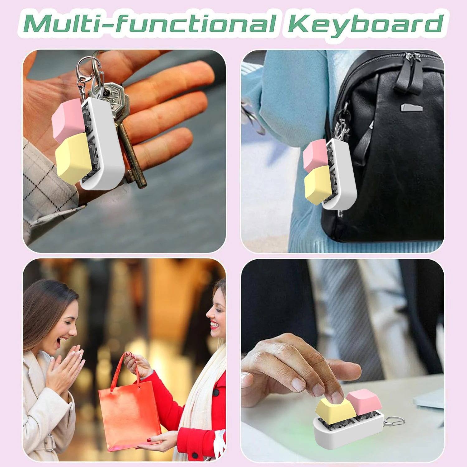 Mini 2 Key Keyboard Caps Toy,Press Stress Relief Fidget Key Caps,Fidget Keychain,Keyboard Keychain Toys,Finger Keyboard Key Toy