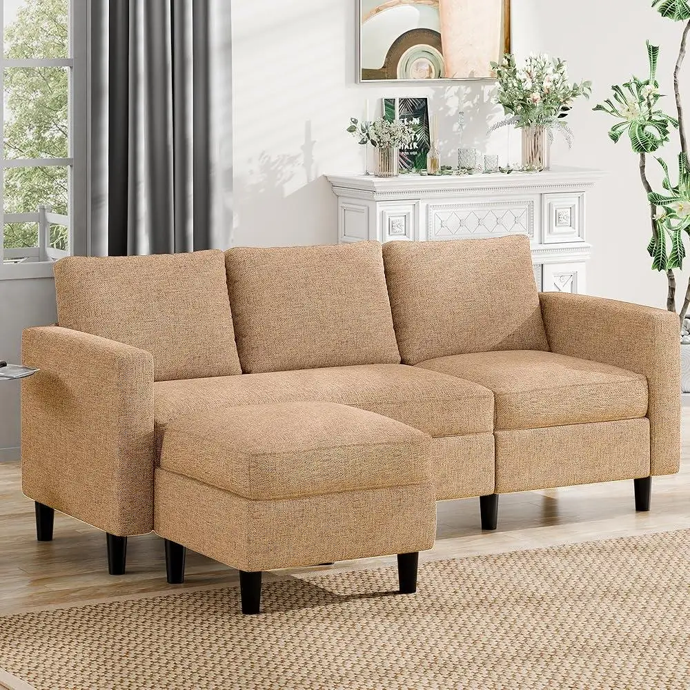 Convertible L Shaped Sectional Sofa Couch with Ottoman Small Space Living Room Sofa Comfortable High Resilience Foam Couch