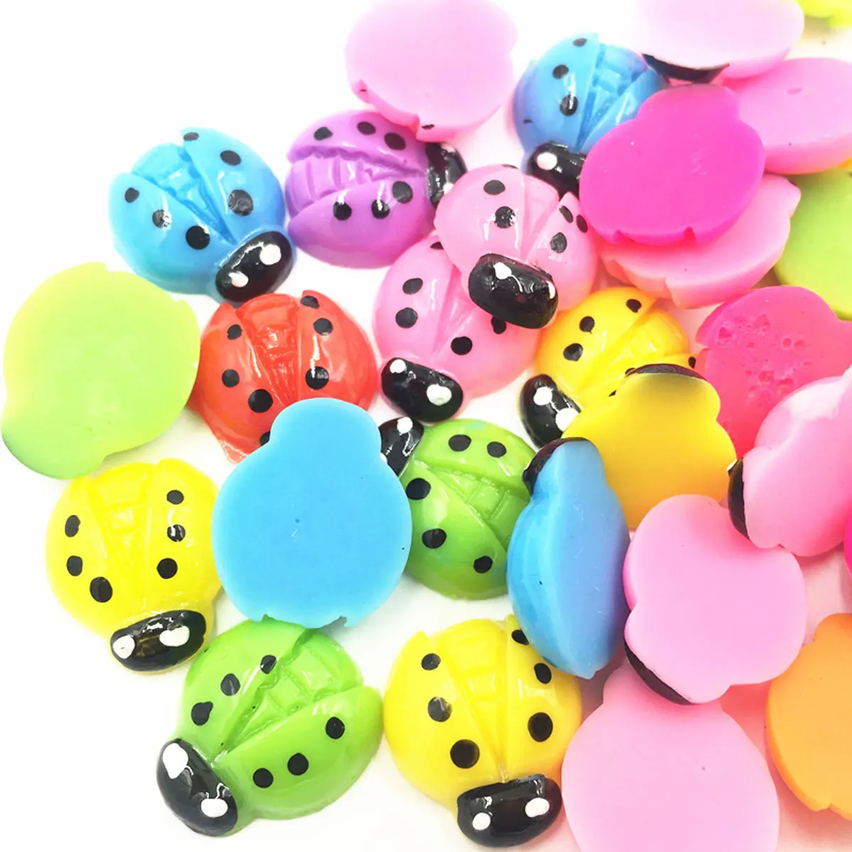 Cameo Cabochon Ladybug Insect Acrylic Flat Back Mixed Colourful For Embellish Jewelry DIY Findings Decoration 17x15mm