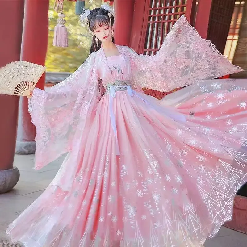 Large Size 4XL Hanfu Dress Women Chinese Traditional Fairy Cosplay Costume Gradient Pink&Blue Stars Dance Dress Ancient Hanfu