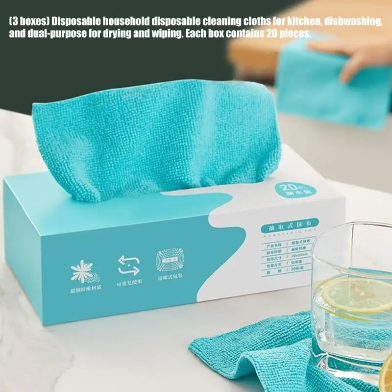 แพ็คของ 3x20pcs สีรหัสการทำความสะอาดแบบใช้แล้วทิ้งผ้าเช็ดตัวดูดซับในครัวเรือนเช็ด