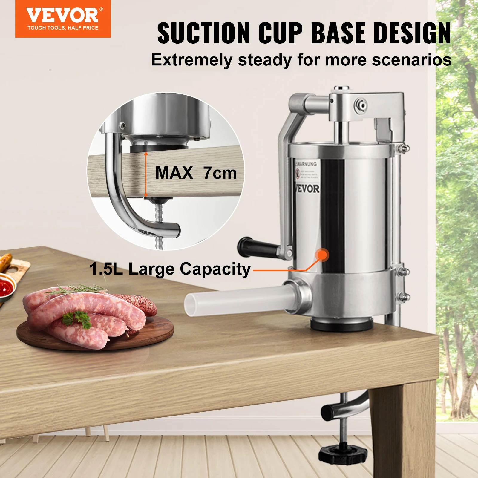 VEVOR 1.5/3L Capacity Vertical Sausage Stuffer Food Filling Processors with 3 Stuffing Tubes Kitchen Accessories Home Appliance