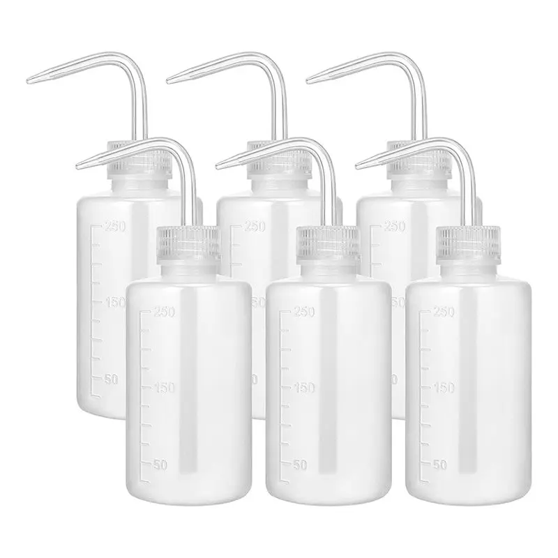 Squeeze Bottles 6Pcs 250Ml For Liquids PET Plastic Safety Squirt Bottle With Narrow Mouth& Scale Labels-AT64