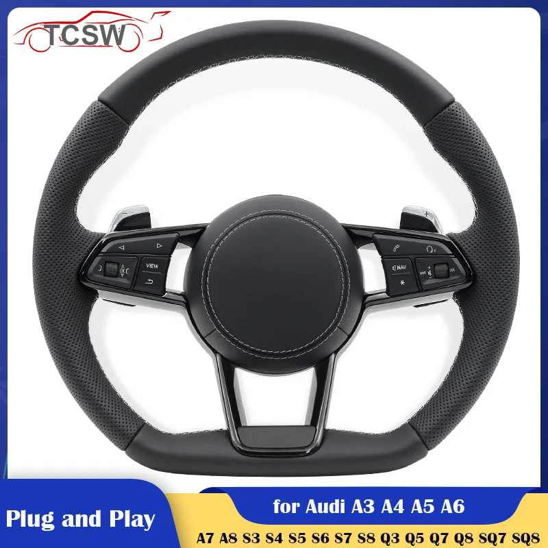 

Modify Car Steering Wheel with White Stiching for Audi A3 A4 A5 A6 A7 A8 S8 Q3 Q5 Q7 S3 S4 S5 S6 S7 TT R8 RS3 RS4 Auto Parts