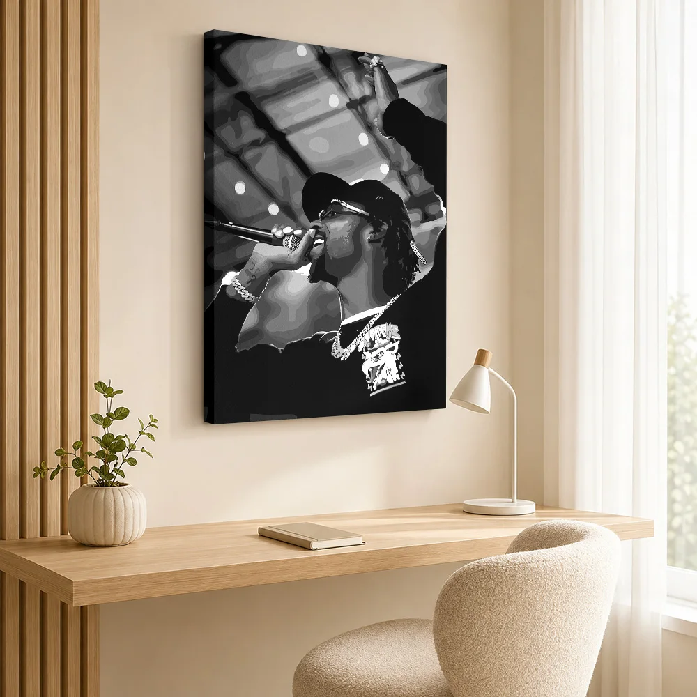 Monochrome Rapper Performing on Stage Framed Canvas Poster Personalized Photo Retro Music Wall Paintings Decoration for Studio
