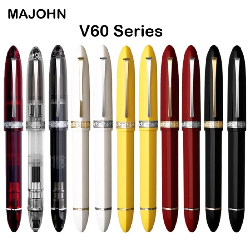 

MAJOHN V60 Triangular Piston Resin Fountain Pen Writing Pen EF/F Nib Ink Business Stationery School Office Supplies Gift Pen