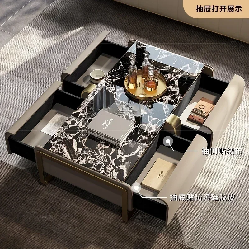newLight luxury coffee table model room, senior designer furniture villa large flat marble luxury stone tea machine combination