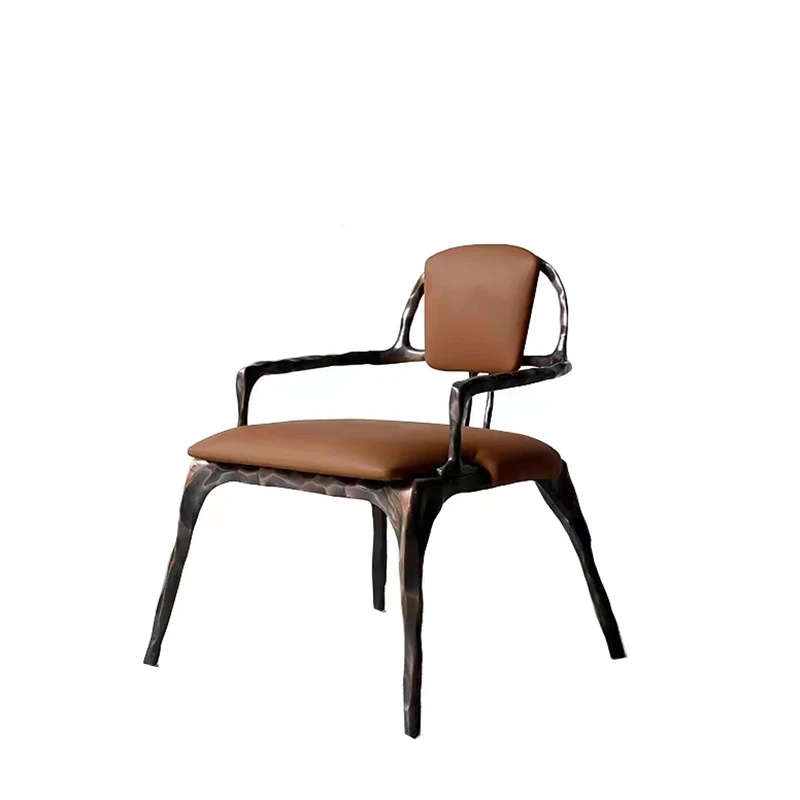 

Light luxury high-end pure copper dining chair, Nordic creative leather leisure chair, brass metal chair