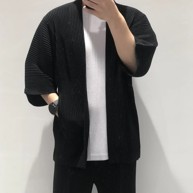 Pleats Original Design Men\'s Jacket 2024 Spring Summer Half-sleeved Cardigan Pleated Loose Large Size Short-sleeved Jacket Suit