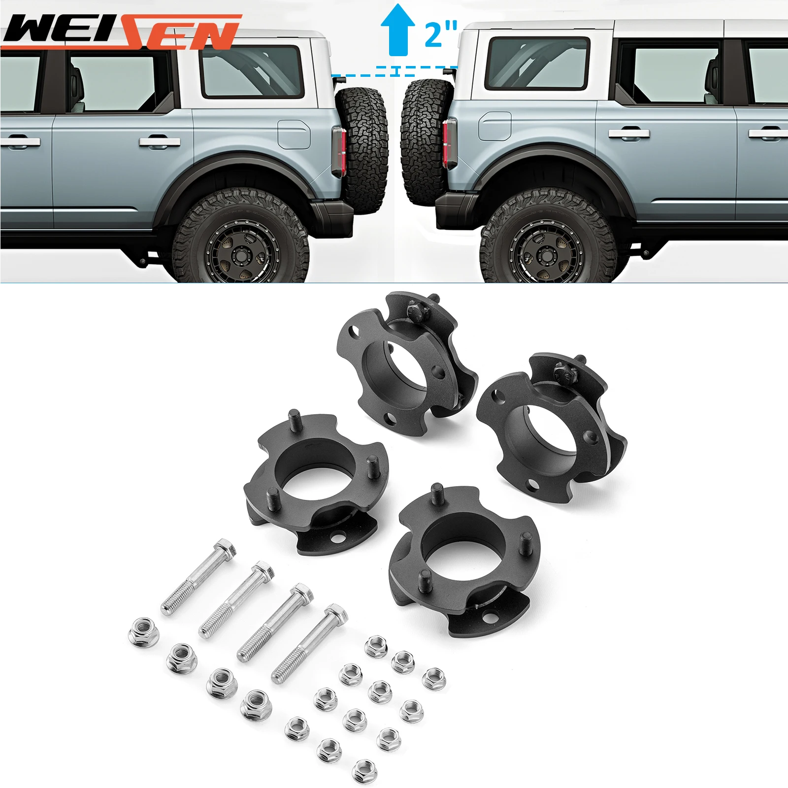 

Car Front & Rear 2" Suspension/Leveling Lift Kit Heavy Duty Steel for 2021+ Ford Bronco 4WD 6th Gen Models Accessories