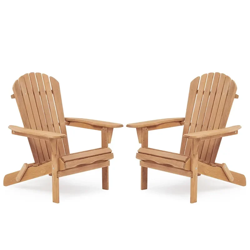 Modern Eco-Friendly Durable Oak Solid Wood Outdoor Folding Adirondack Chair Set with Tilting-2 Pieces for Patio & Backyard