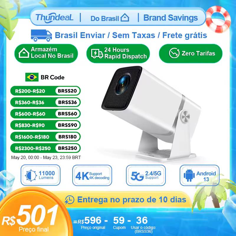 ThundeaL 4K Projetor Full HD FHD TD80W Android WiFi 3D Home Theater TD80 Projetor de feixe portátil Reunião de vídeo Filme