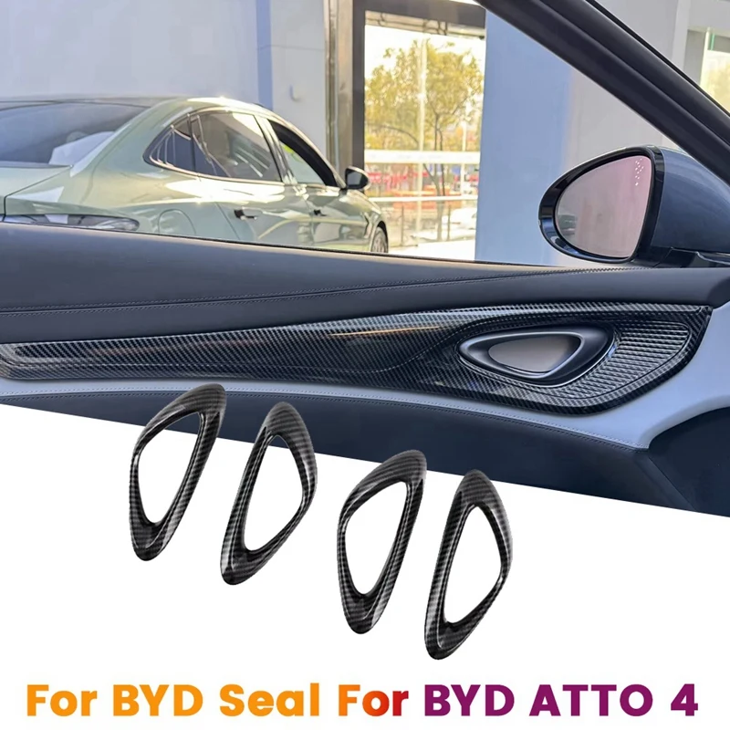 4PCS Inner Door Handle Cover Trim Carbon Fiber Color For BYD Seal / BYD ATTO 4