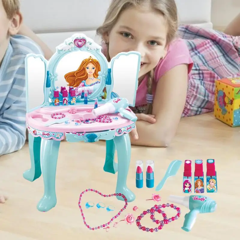 Novelty Kids Beauty Makeup Dressing Table Pretend Play Toy Set With Mirror Accessories Role Play Props For Girls Birthday Gifts