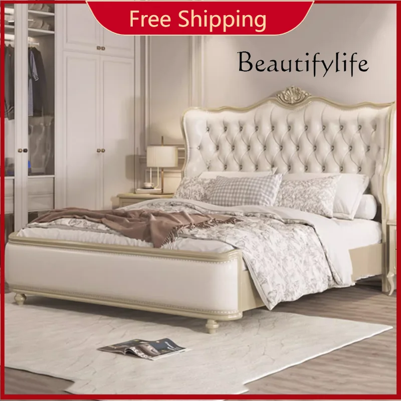 

AX Backrest Modern Double Bed Storage Luxury Leather Frame Twin Wooden Double Bed King Size Girls Letto Matrimoniale Furniture