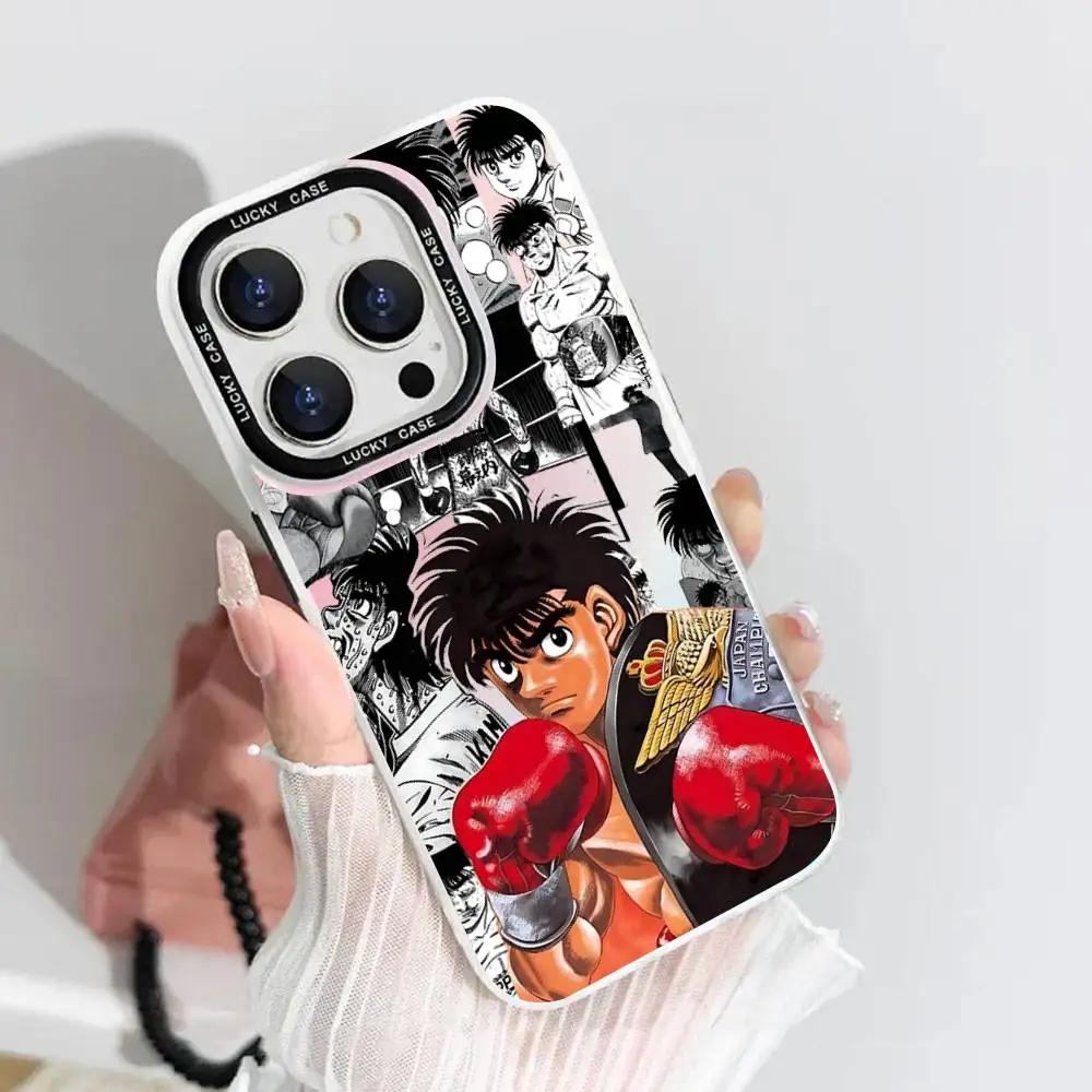 1pc H-Hajime Keine Ippo Telefon Fall Laser IMD Farbe Silber Shell Für IPhone 17 16 15 14 13 12 11 Air Pro Max Plus