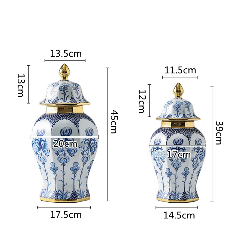 Chinese Vintage Blue and White Porcelain General Jar Vase Storage Tank Porcelain Ginger Jar Handicraft Ornaments Home Decoration