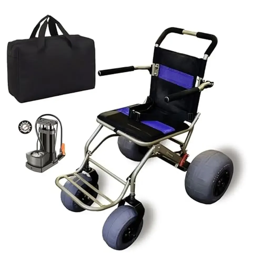 Beach Wheelchair Lightweight Aluminum Mesh Seat Folding Footrest Balloon Tires Sand Mobility Seat Dimensions 16x16x20 In.