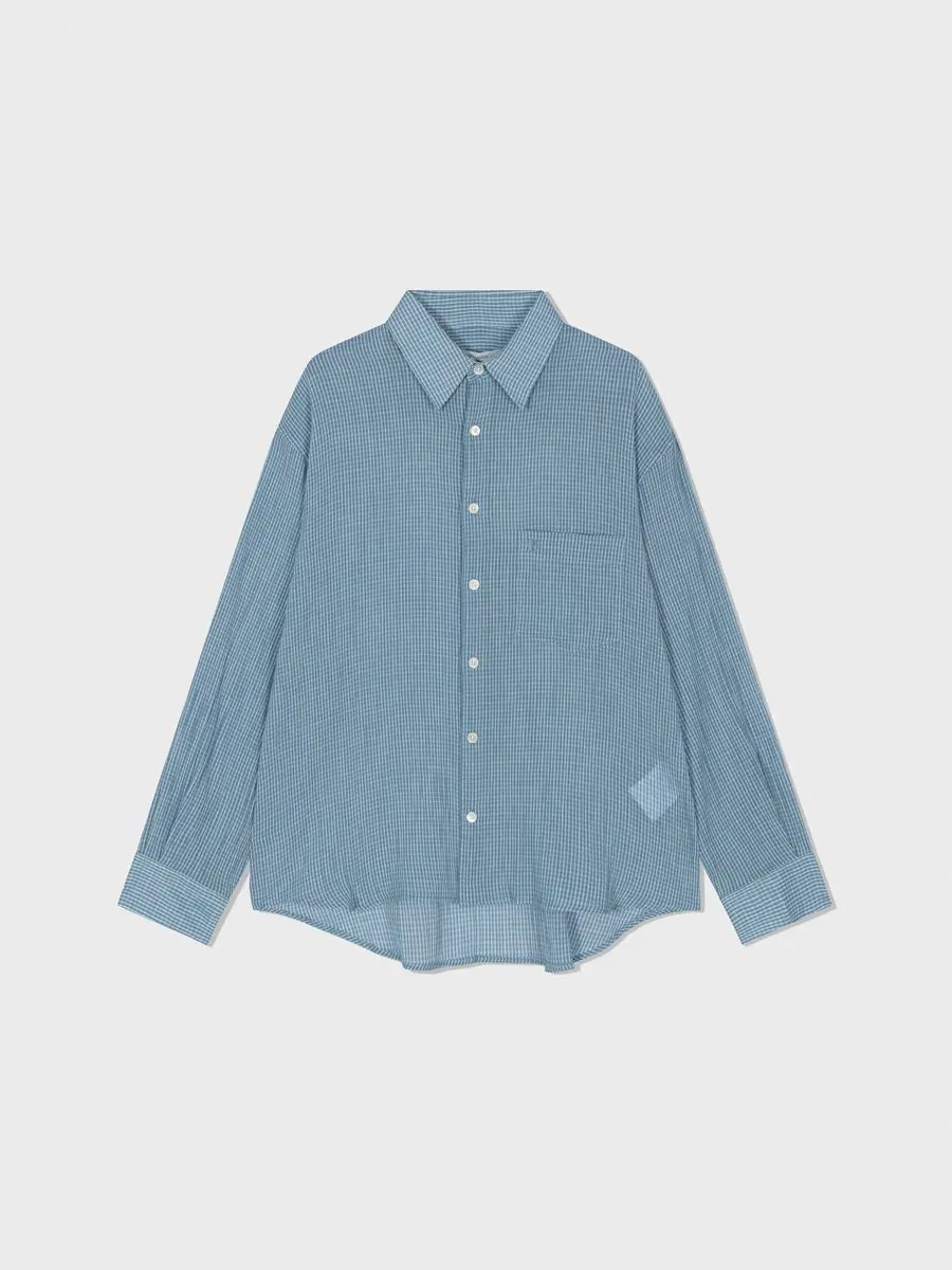 

Женская свободная посадка в клетку из хлопка, легкая дышащая синяя клетчатая длинная све, повседневная летняя защита от солнца