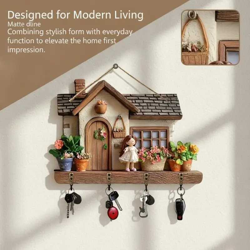 1pc 2D Flat Wooden Motorcycle Key Holder 4 Rustproof Metal Hooks Wall Hanging Decor for Garage Bar Home Organization〔88〕