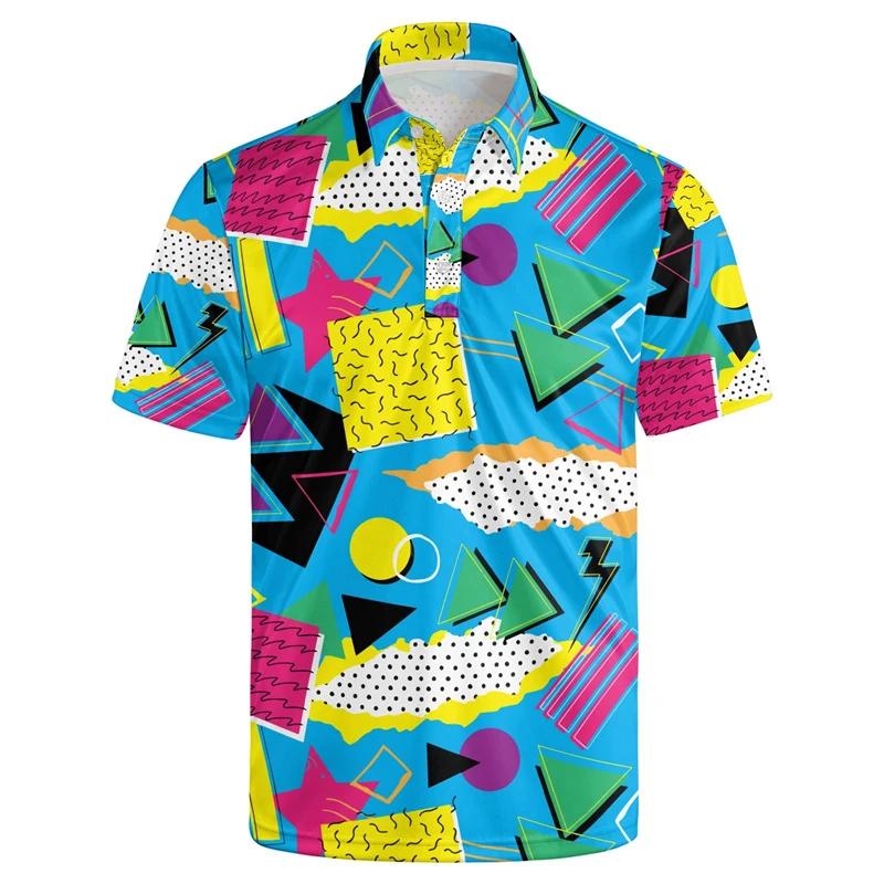 Homens Clássico Impressão 3D Havaiano Polo, Funky Retro, Anos 80, Anos 90 Gráficos, Festa, Manga Curta, Camiseta de botão, Rua Y2K Roupas