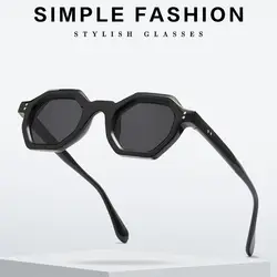 Retro Polygon Square Sunglasses Fashion Women's Small Hexagon Shades UV400 Rivets Sun Glasses Trending Outdoor Sports Eyewear