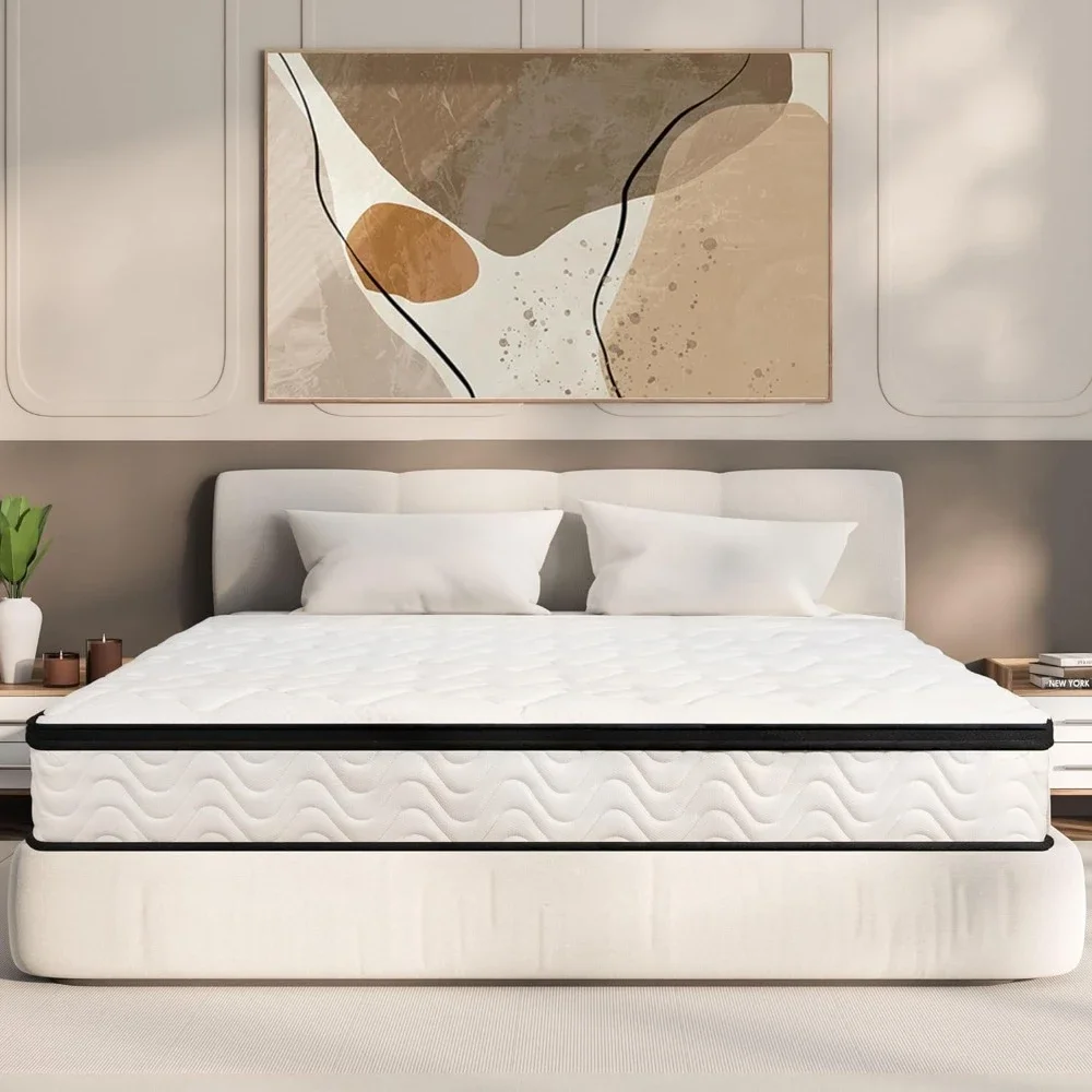 Matelas en mousse à mémoire de forme et ressorts de poche individuels, moyen optimiste, respirant, 12 pouces