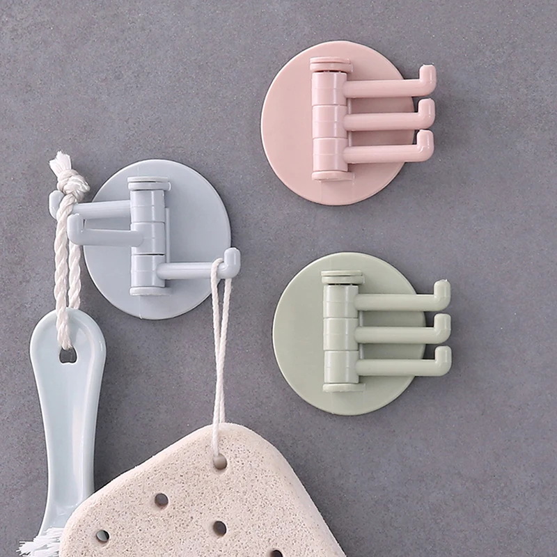 Multifunctional Bathroom Hook Rotatable Seamless Adhesive  Hanger Powerful 3 Branch Wall Stick Hooks Kitchen Storage
