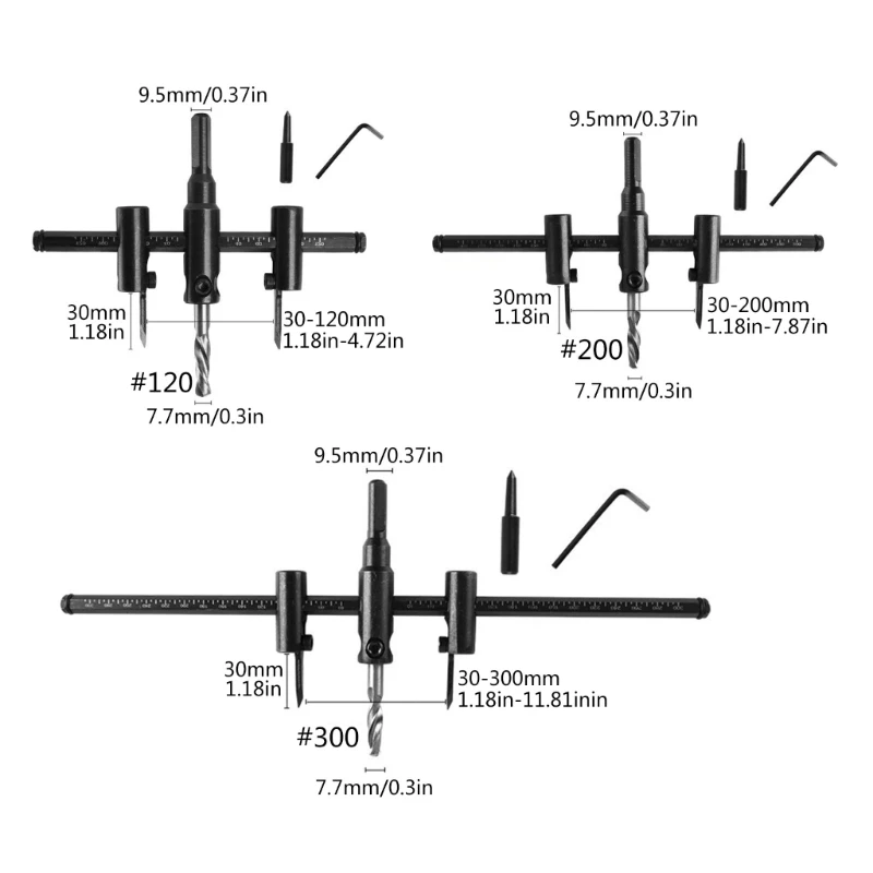 A2UD Lỗ Cắt Mũi 30-300mm Gỗ Chong Chóng Mũi Cưa Có Thể Điều Chỉnh Vòng Tròn Lỗ Cưa Gỗ Cắt mũi