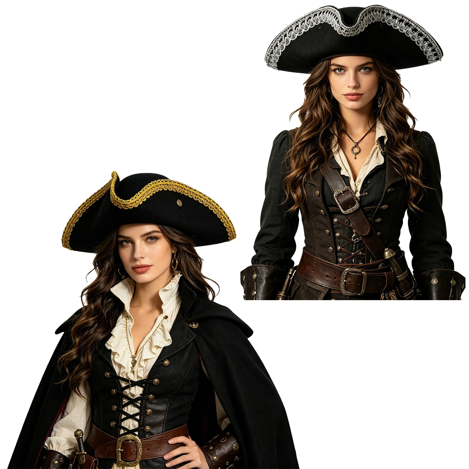 Pirate Hat Colonial Style Tricorn Hat Captain Pirate Cosplay Party Hat for Adult Revolutionary War Costume Accessory for Party
