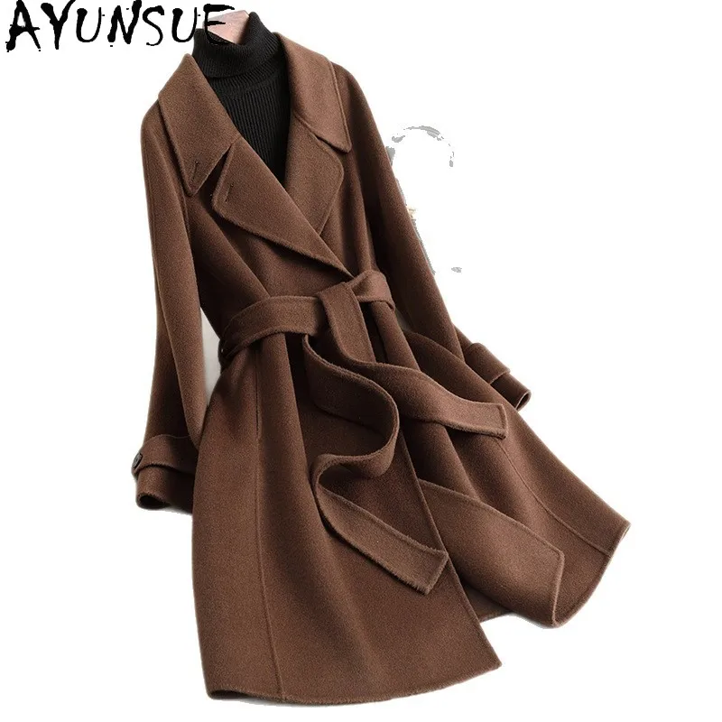 

AYUNSUE 100% Wool Coat Women Double-sided Woolen Coat 2025 Winter Clothes Elegant Jackets for Woman Jaqueta Feminina Mid-length