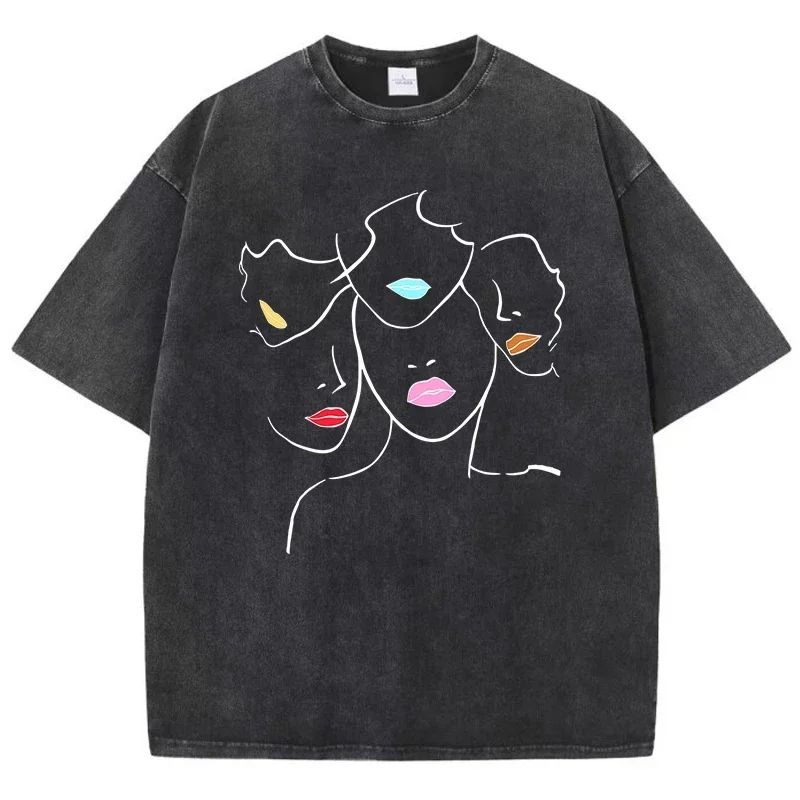 

Five Beautiful Women Wearing Different Lipsticks Tshirt Male Vigor Fashion T Shirt Originality Daily T-Shirts Breathable Tops