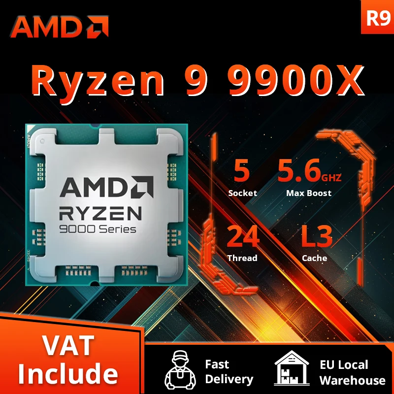 Immagine di AMD Ryzen 9 9900X Nuovo 12 core 24 thread R9 9900x 9000 Serie DDR5 5,6 GHz L3 = 64M Presa cache gioco AM5TDP 120W ma senza ventola