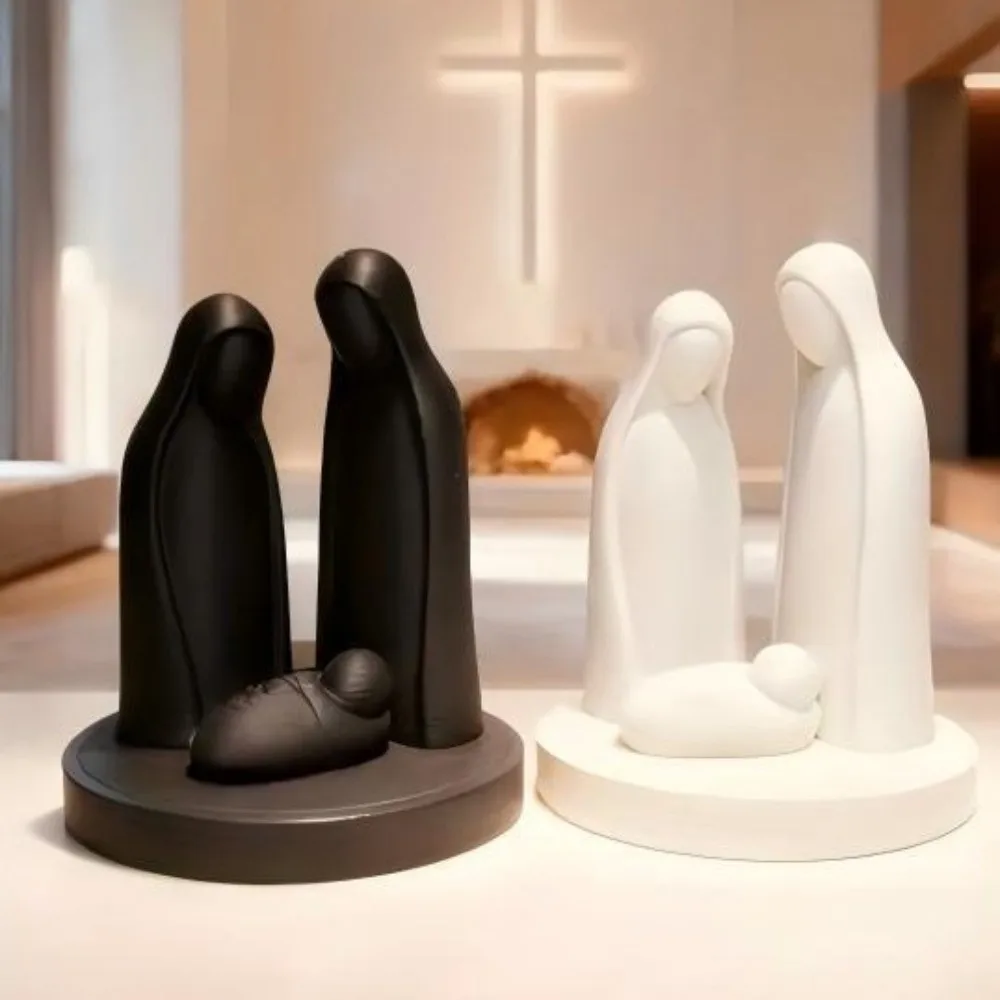 3D Printed Mini Nativity Scene Figurine Abstract Minimalist Jesus Birth Sculpture Modern Style Cute Christmas Scene Ornament