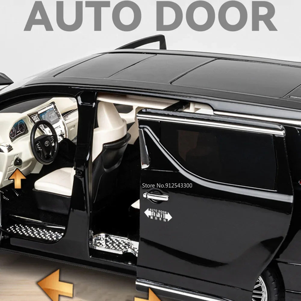 Duży model samochodu Alphard w skali 1:18, zabawka z automatycznymi drzwiami, odlewany metal, dźwięk i światło, pojazd biznesowy, dekoracja, prezent dla dzieci.