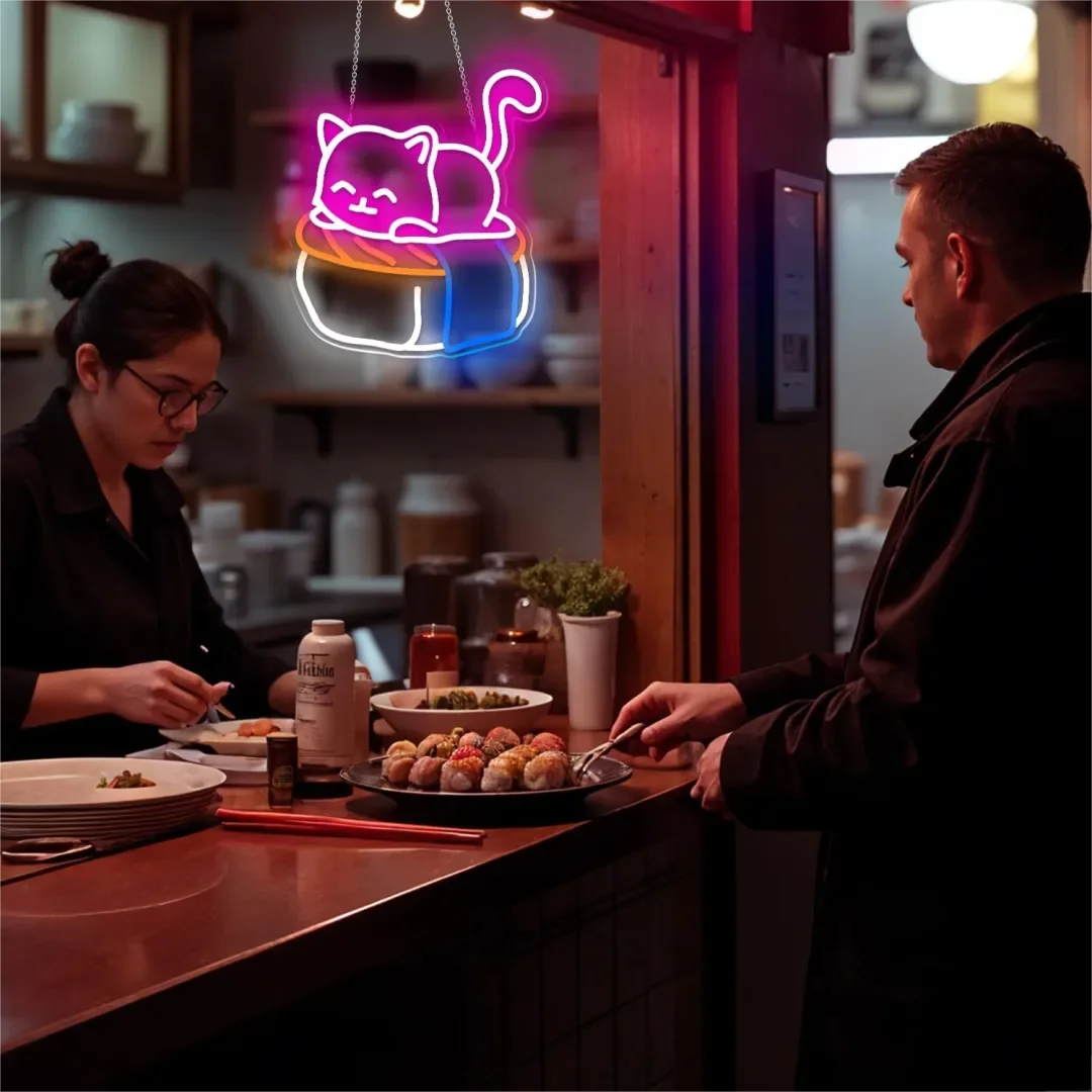 حار بيع مخصص LED النيون تسجيل لطيف القط التصميم مصباح معلق للإعلان الديكور مقاوم للماء IP65 لمحلات المدارس