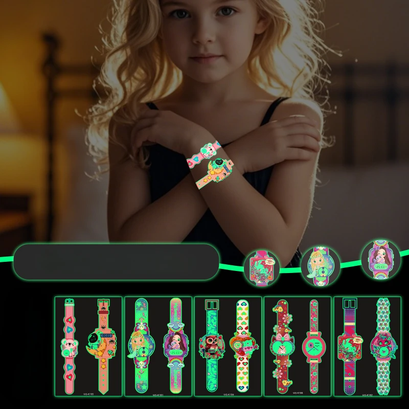 5pcs/set Creative Design Luminous Tattoo Sticker for Children Cute Cartoon Watch Style Fluorescent Sticker Waterproof Sticker