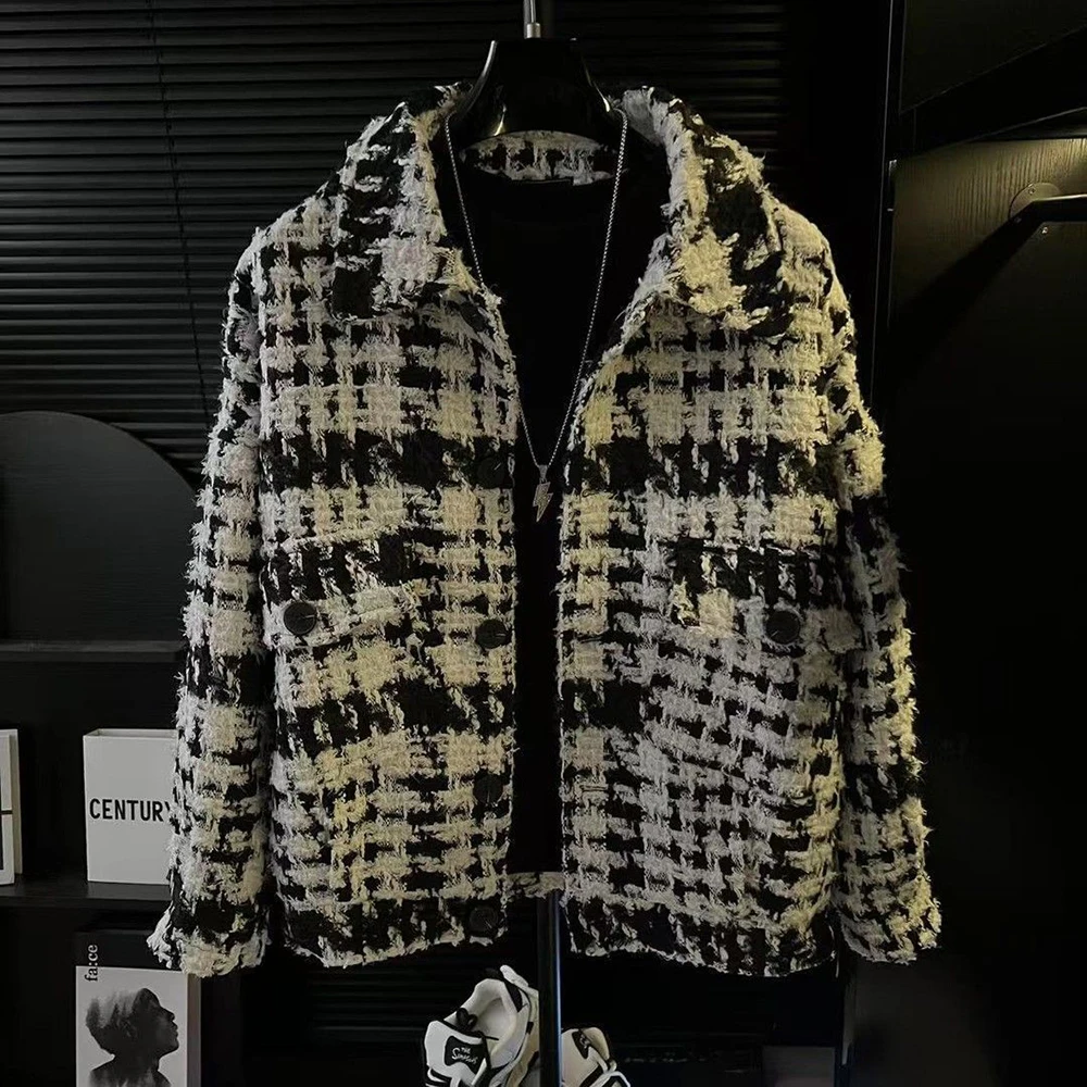 Men Spring Color-Blocked Cardigan Jacket Stage Performances Streetwear Fashion Nightclub Long-Sleeve Top Men'S Clothing 2026 New