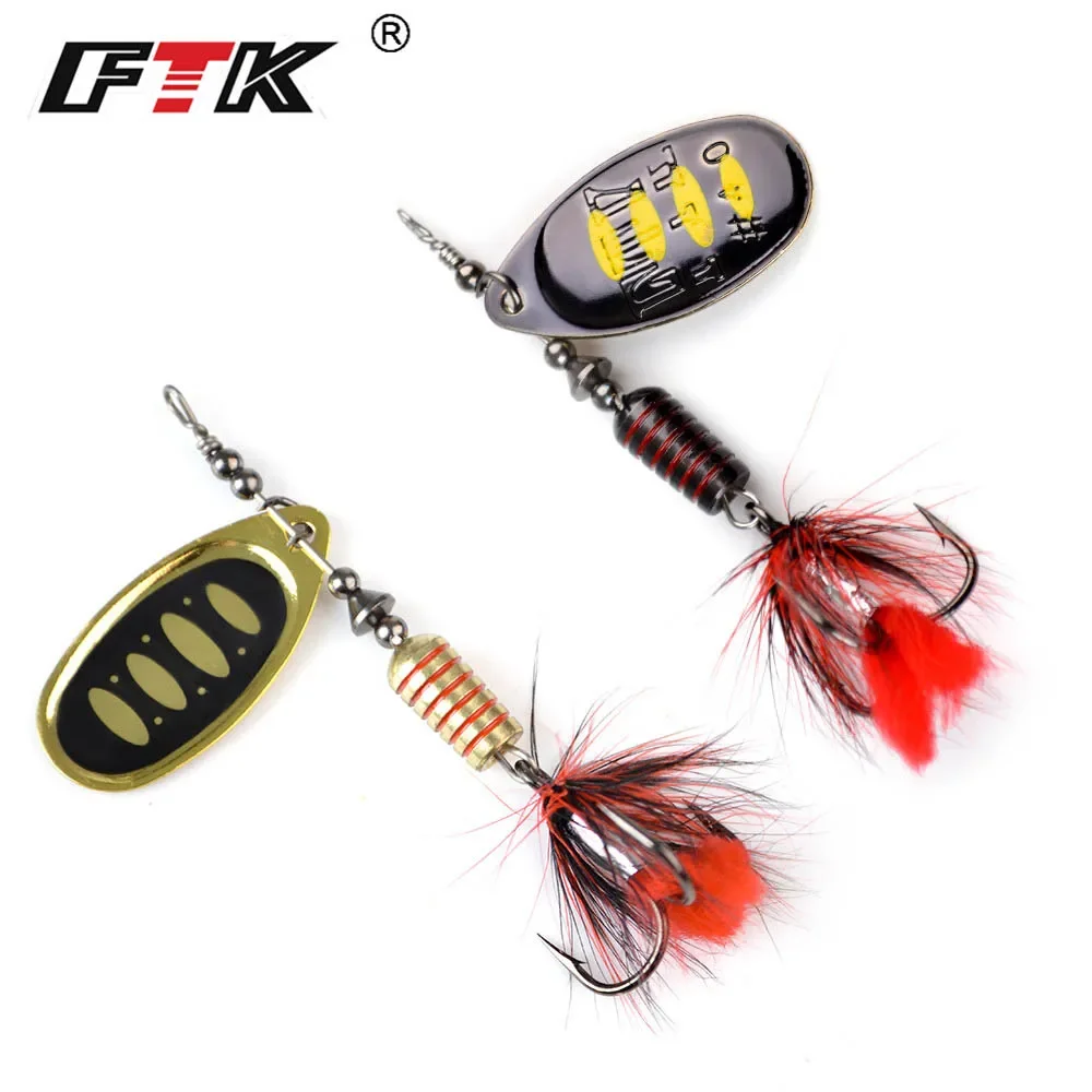 FTK 1pc Spinner Bait 7.5g 12g 17.5g Hard Spoon Bass Lures Metal Fishing Lure With Feather Treble Hooks For Pike Fishing