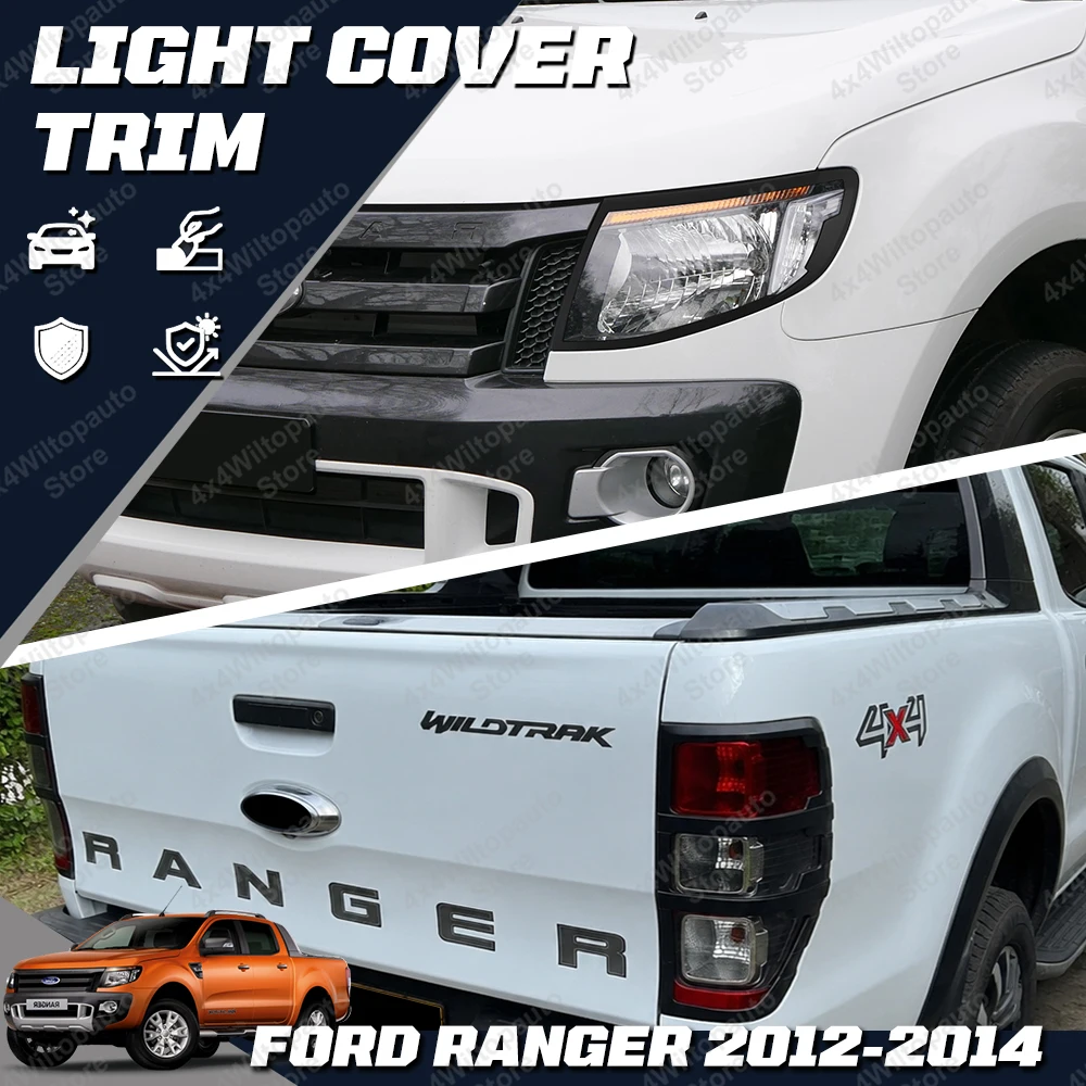 Headlight Cover Trim For Ford Ranger T6 2012-2015 Wildtrak XLT XLS XL ABS Matte Black Front Lamp Protector Exterior Accessories