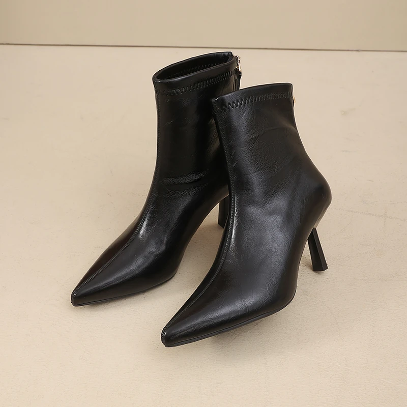 Autumn Winter Thin Heel Women Ankle Boots Elegant Pointed Toe Warm Cotton Shoes Street Style Stripper Party Short Botas Mujer