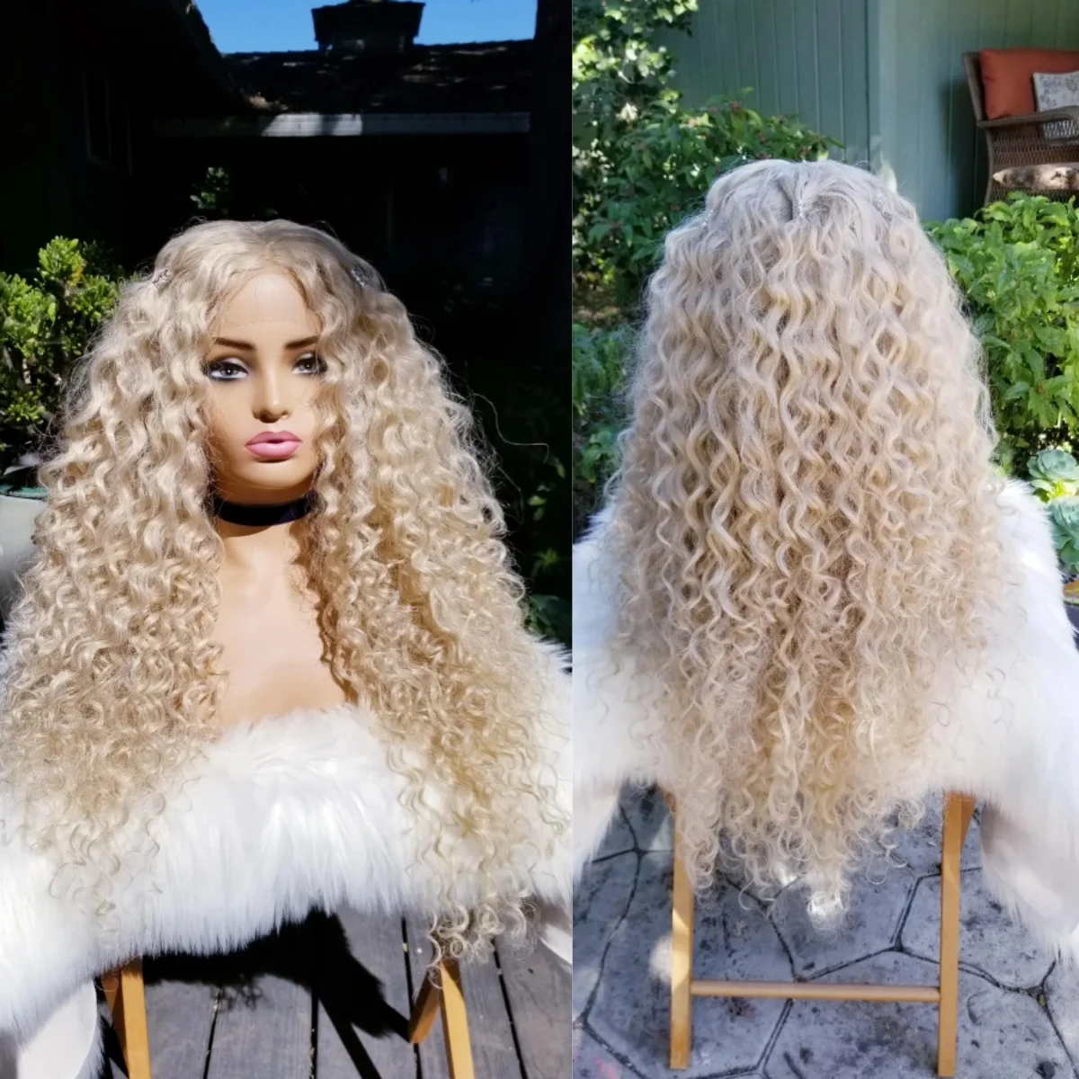 Light White Blonde Wig Female Afro Kinky Curly Synthetic Lace Front Wig  High Quality Cheap Wigs On Clearance Sale Daily Used