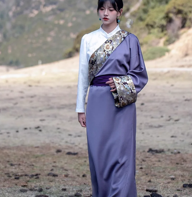 

Chinese Tibetan Women's Summer Thin Purple Dance Performance Costume