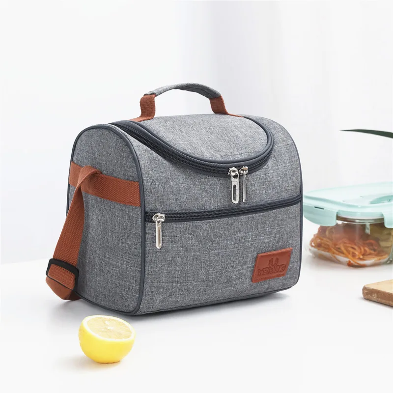 Gray Oxford Cloth Aluminum Foil Tote Lunch Bags Portable Durable Picnic School Office Cooler Insulation Bags