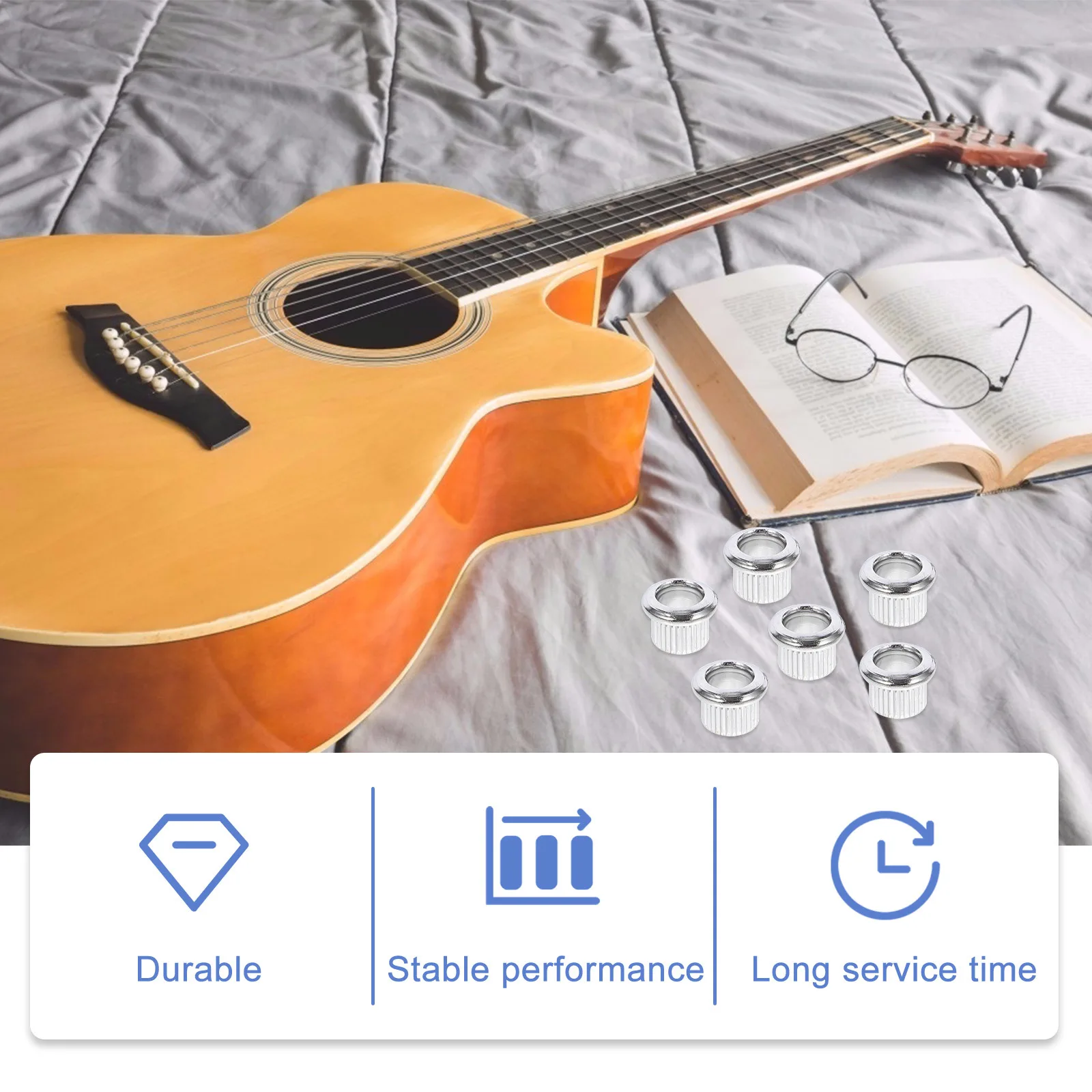 

6pcs Guitar String Ferrule 8Mm Outer 6Mm Inner Diameter Silver Vintage Tuning Peg Bushings Adapter For Electric Guitar