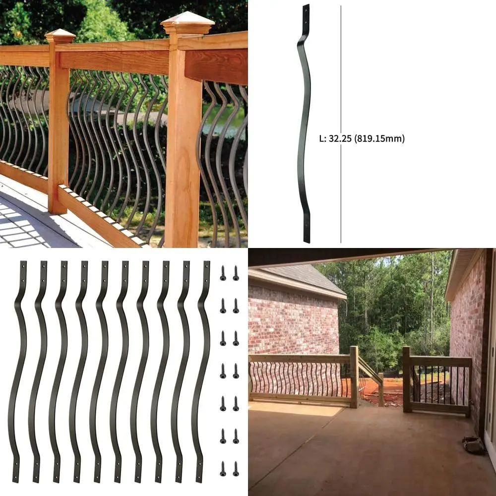 Heavy-Duty 26-Pack Metal Spindles for Outdoor Stair Railings, Wave Arc Design with Black Screws