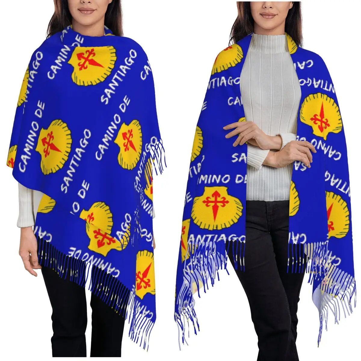 

Camino De Santiago шарф с гребешком, шарфы с кисточками для женщин, мягкие теплые шали и накидки, большая осенне-зимняя шаль